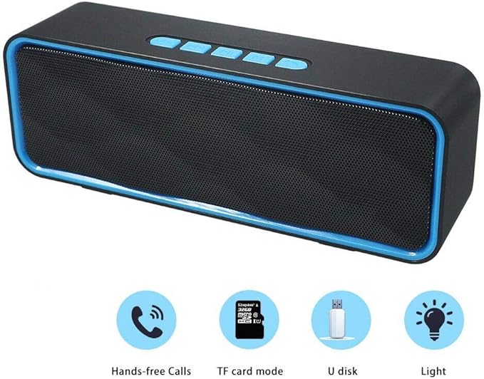 Wireless Bluetooth Speaker with AUX/USB/TF Card Slot, Outdoor Portable Stereo Speaker with HD Audio, Enhanced Bass, Dual-Driver, Handsfree Calling, FM Radio for Travel, Party (Blue)