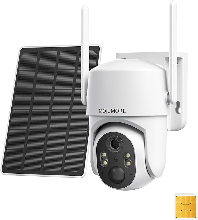 4G LTE Cellular Security Camera, No WiFi Security Cameras Wireless Outdoor, Solar Outdoor Camera Wireless, PIR Detection, 2K Color Night Vision, 360° PTZ, Built-in SIM Card