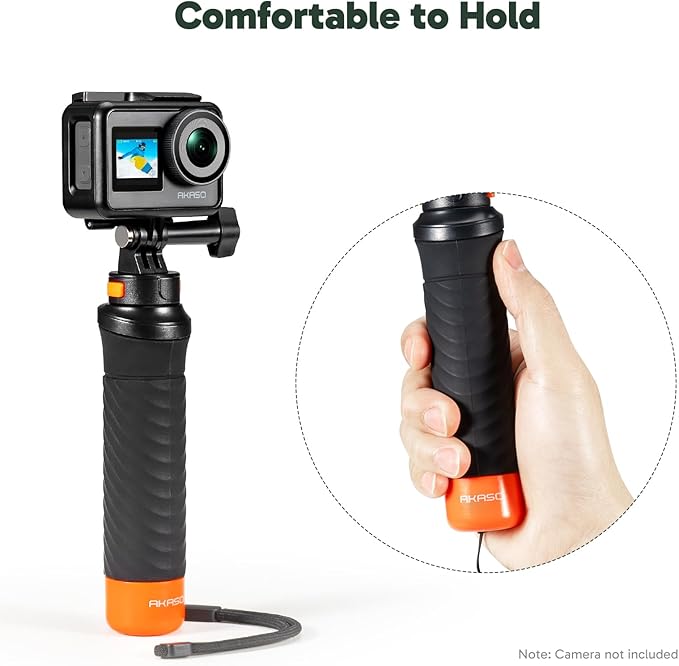 AKASO Waterproof Floating Hand Grip Action Camera Accessories for Gopro Hero 13/12/11/10/ 9/Max/DJI Osmo Action EK7000/Brave 4/Brave 7 LE/Brave 7 Action Camera Handle Mountfor Water Sports