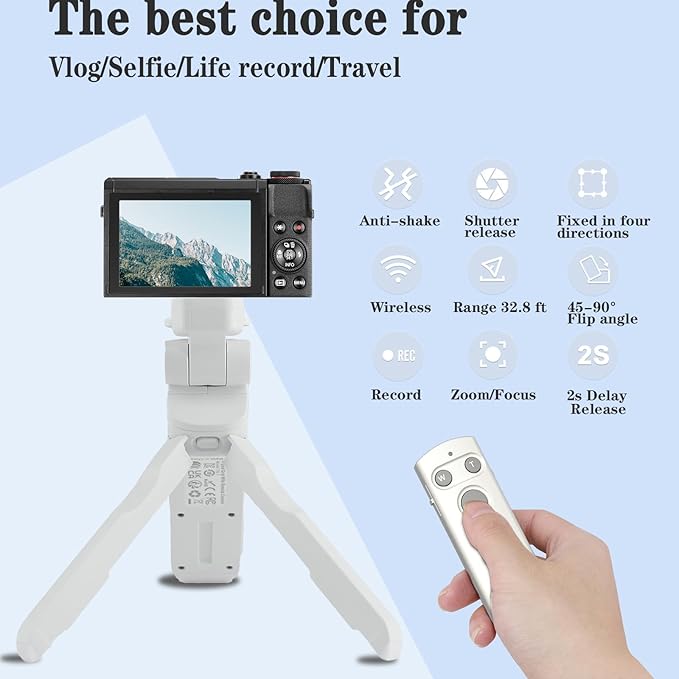 Wireless Camera Remote Control Shooting Grip and Tripod (White) with Shutter Release for Canon EOS Rebel SL3, T7i, T8i, 90D, M50, EOS R, RP, R5, R6, R6 II, PowerShot SX70 HS, G7 X III, G5 X II, M6 II