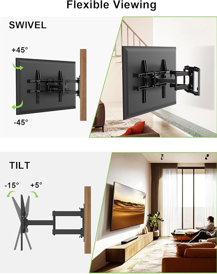 USX MOUNT Full Motion TV Wall Mount for Most 37-82 Inch TV up to 132lbs, TV Mount Articulating with Swivel, Tilt & Extension, Wall Mounts T V Bracket for VESA 600x400mm 400x300mm, Max 16" Wood Studs