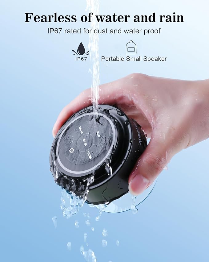 Shower Speaker Bluetooth Waterproof, Portable Wireless Waterproof Speaker for Pool, Floating IP67 Bathroom Speakers with Suction Cup for Camping Beach Party, Electronic Gifts, Hands-Free