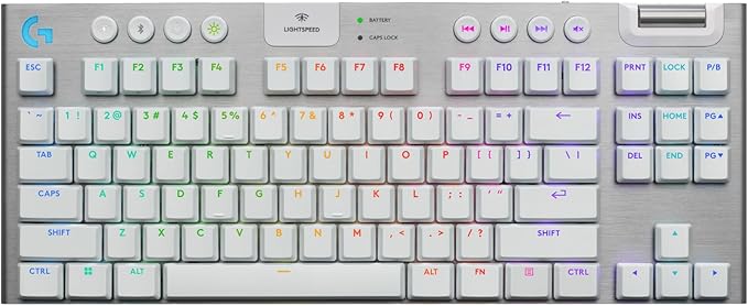 Logitech G915 X Lightspeed TKL Wireless Mechanical Gaming Keyboard, Double-Shot PBT Keycaps, Fully Programmable Keys, RGB Backlit Mac/PC Gaming Keyboards, Aluminum Finish, GL Tactile Switches, White