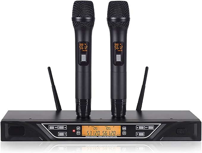NG-9 UHF Dual Wireless Microphone System with 2 Handheld Dynamic Microphones, Professional Grade Anti-Interference, Two Handed Mic One Touch Pairing, Home KTV, Live, Shows, Meeting