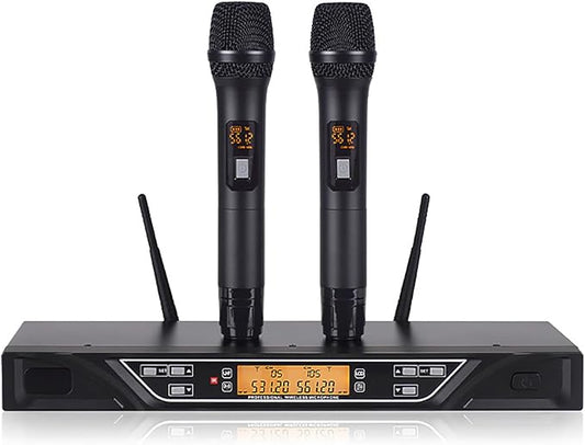 NG-9 UHF Dual Wireless Microphone System with 2 Handheld Dynamic Microphones, Professional Grade Anti-Interference, Two Handed Mic One Touch Pairing, Home KTV, Live, Shows, Meeting