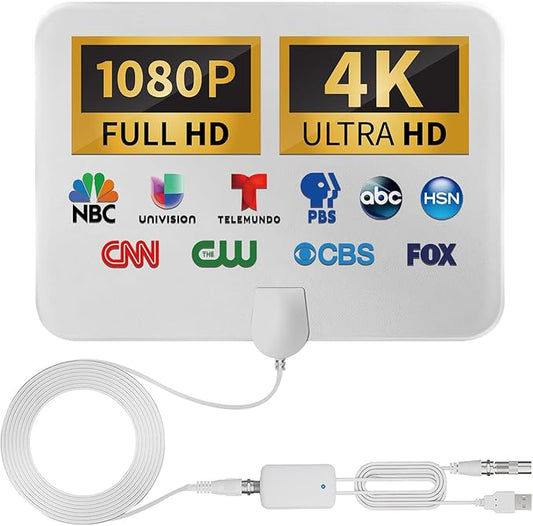 TV Antenna Indoor, 2025 Upgraded Amplified HD Digital TV Antenna for Smart and Older TV’s Up to 900 Miles, Digital HDTV Antenna Support 4K 1080p VHF UHF Local Channels (White)
