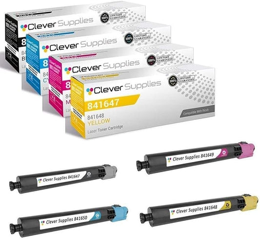 CS Replacement Toner Cartridge Compatible with Ricoh C3002 841647 Black 841650 Cyan 841649 Magenta 841648 Yellow Color Laser Aficio MP C3002 Aficio MP C3502 4 Color Set