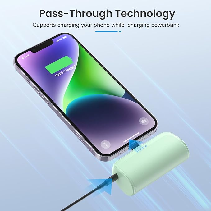 Mini Portable Charger Power Bank for iPhone,5200mAh Portable Phone Charger, Ultra-Compact PD Fast Charging Battery Pack Compatible with iPhone 14/14 Plus/Pro Max/13/12/12 Mini/11/XS/XR/X/8/7/6/6s