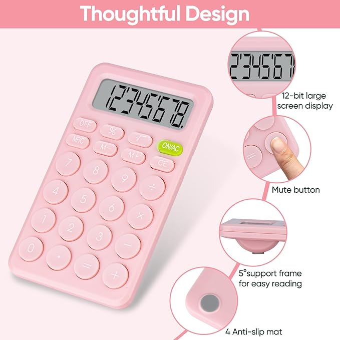 Basic 4 Function Calculator for Students and Office: Small, Portable, and Easy-to-use - Suitable for School and Office Essentials(Pink)