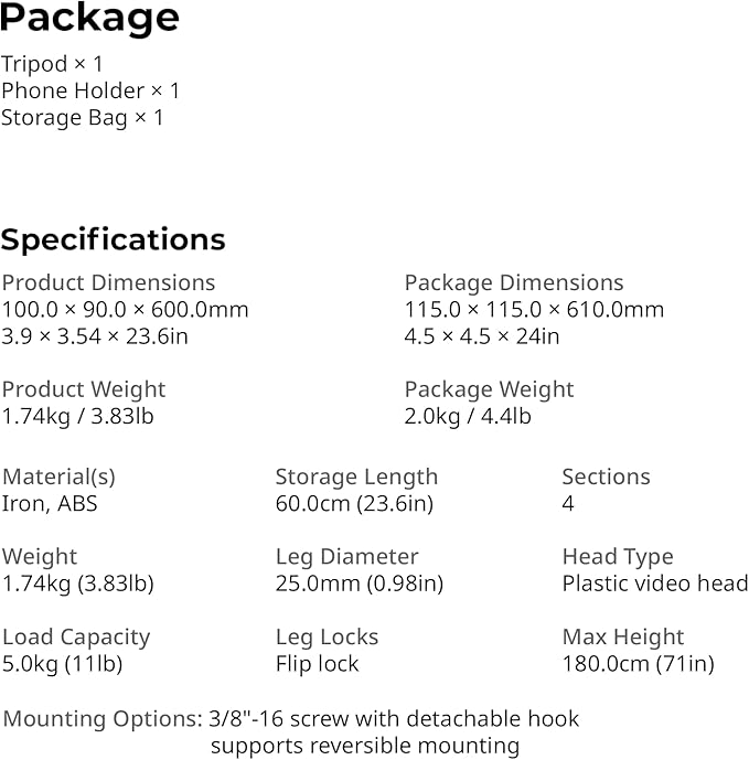 SmallRig 71" Camera Tripod Stand AP-21, Travel Tripod for iPhone and Camera for Canon for Nikon with Phone Holder & Carry Bag, Portable Beginner Tripod with Quick-Flip Lock Legs, Max Load 11lb