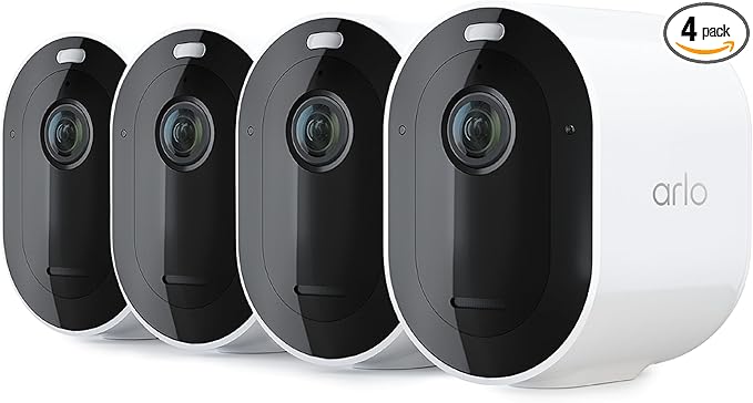 Arlo Pro 5S Spotlight Security Camera 2K HDR | Outdoor | Wireless | Dual-Band Wi-Fi Connects to Strongest Network |12X Zoom, 2-Way Audio, Siren, Color Night Vision,Live Stream(White, 4 Cameras)