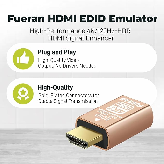4K 120Hz HDMI 2.1 Dummy Plug – High-Resolution Virtual Display Emulator for PC, VR Headsets & Cryptocurrency Mining EDID Headless Ghost Display Adapter (4K/120Hz-HDR/8bits-6P)