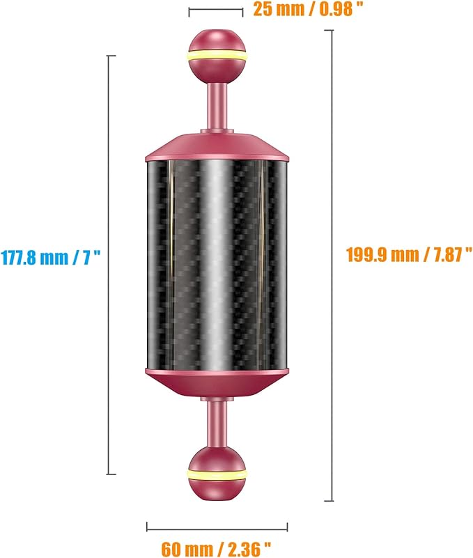 Sea frogs Carbon Fiber Float Arm D60mm, 7'', for Ultralight, Aquatic Arm, Buoyancy Provided 240g, Underwater Camera System Diving Tray Video Light/Strobe GA-5