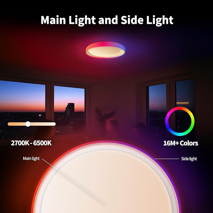 Aqara LED Ceiling Light T1M,Matter Over Bridge,Requires Zigbee 3.0 HUB,RGB+IC with Gradient Effects and 16 Million Colors,40W 3450lm,2700-6500K Tunable White,Supports HomeKit,Alexa and IFTTT