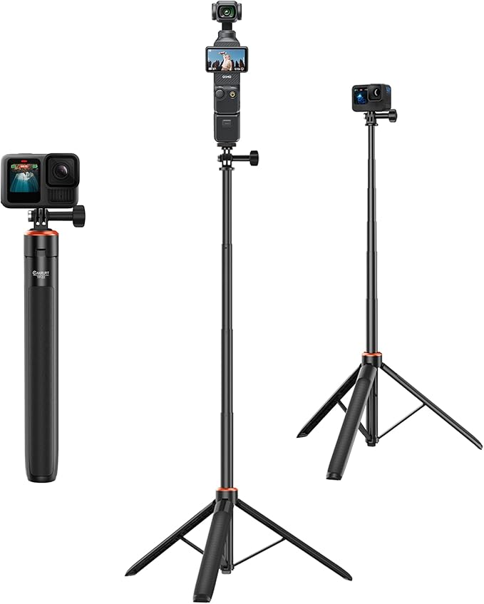 53.5" Selfie Stick Tripod for GoPro, Portable Travel Tripod Stand with Extension Rod for DJI Osmo Pocket 3, Go Pro Hero 13/12/11/10/9/8/Max, DJI Action 5 Pro/4, Insta360 X5/X4, AKASO EK 7000 Camera