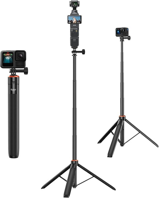 53.5" Selfie Stick Tripod for GoPro, Portable Travel Tripod Stand with Extension Rod for DJI Osmo Pocket 3, Go Pro Hero 13/12/11/10/9/8/Max, DJI Action 5 Pro/4, Insta360 X5/X4, AKASO EK 7000 Camera