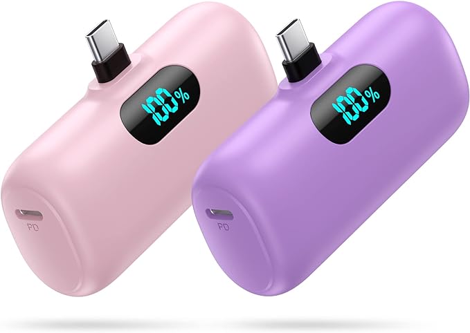 [2-Pack] Mini Portable Charger 5000mAh Power Bank,3A PD USB C Cell Phone Portable Power, LCD Display Battery Pack Compatible with iPhone 16/15/15 plus/15 pro/15 pro Max/Android/Samsung/Moto/LG etc