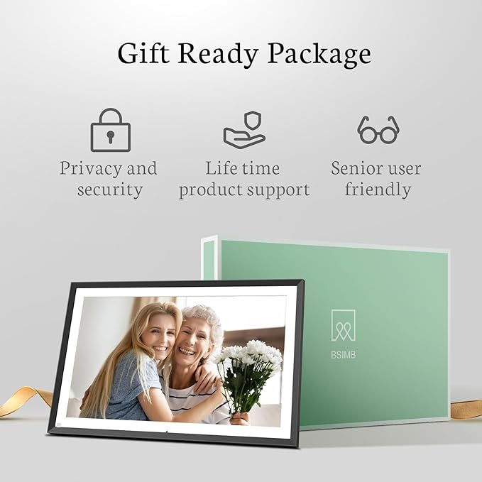 BSIMB 15.6 Inch Digital Picture Frame, 64GB FHD Large Digital Photo Frame WiFi Photo Frame Electronic Touchscreen Remote Control, Share Videos and Photos via App/USB/SD Card, Gift for Mom