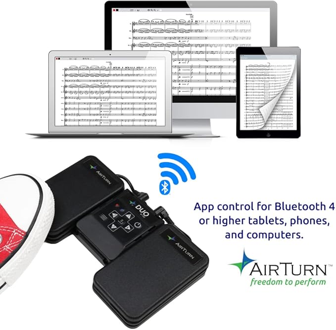 AirTurn DUO500 Silent Bluetooth Pedal Page Turner Teleprompt Live Stream App Controller