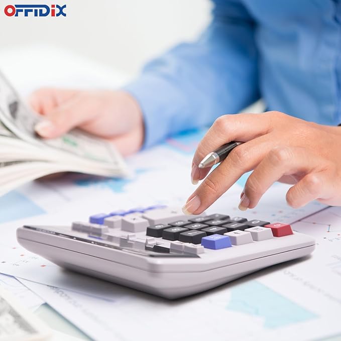 OFFIDIX Office Computer Key Electronic Calculator, Financial Calculators for Bank Stuff and Accouter, Financial Accounting Style 12-Digit Display with Battery and Solar Desktop Calculator