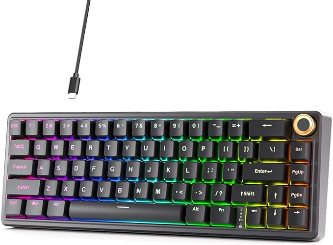 DIERYA DK68E 60% Mechanical Gaming Keyboard, Hot-Swappable Gasket-Mount Creamy Sound, Programmable, Volume Knob, RGB Backlit, Double-Shot Keycaps, 5-Layer Foam, Pre-Lubed Switches, USB-C Wired, Black