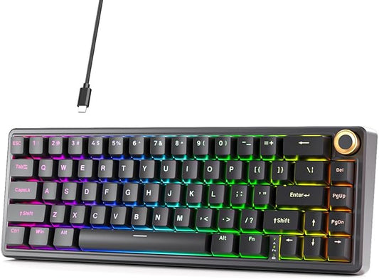 DIERYA DK68E 60% Mechanical Gaming Keyboard, Hot-Swappable Gasket-Mount Creamy Sound, Programmable, Volume Knob, RGB Backlit, Double-Shot Keycaps, 5-Layer Foam, Pre-Lubed Switches, USB-C Wired, Black
