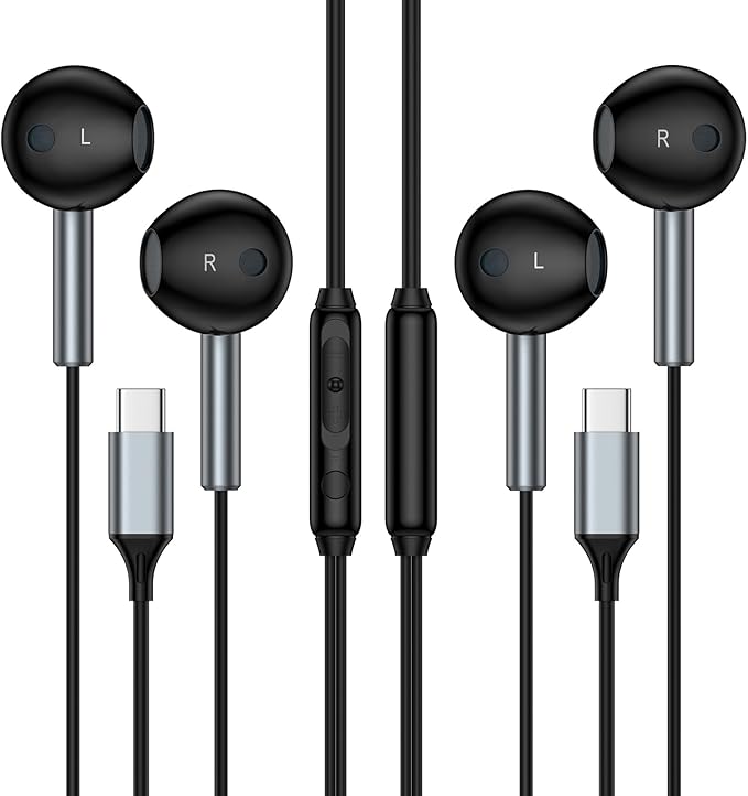 Type C Headphones Wired Earbuds Ear Buds for Samsung Galaxy A17 A16 5G S25 Ultra A36 A26 A56 A35 Z Fold 7 Flip 7 FE USB C In-Ear Headphones Wired USBC Earbuds Earphones Headsets with Microphone,2 Pack