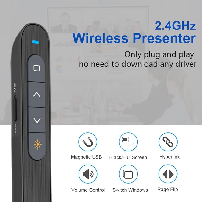 Presentation Clicker for PowerPoint Remote, Hyperlink Volume Wireless Presenter Remote Presentation Pointer, USB Presentation Remote Slide Advancer PPT Clicker for Computer Laptop Mac