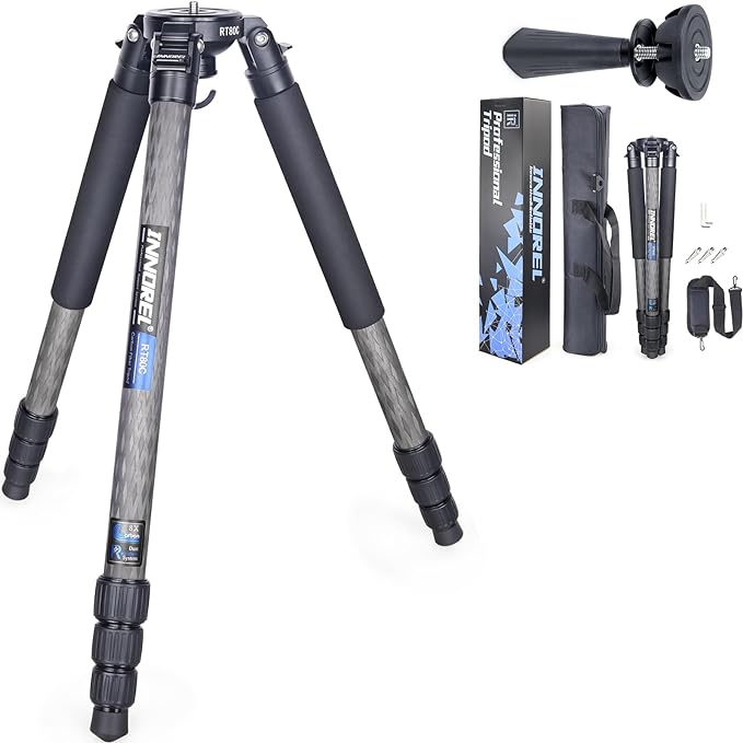 INNOREL RT80C Carbon Fiber Tripod - Professional Birdwatching, Heavy Duty Camera Stand (Max Tube 32mm, Bowl Adapter Included, 20kg Max Load)