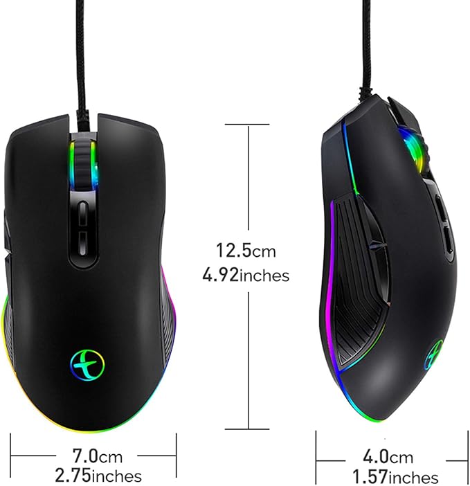 IULONEE Type C Mouse, Wired USB C Mice Gaming Mouse Ergonomic 4 RGB Backlight 3200 DPI Compatible with M@c, Matebook, Chromebook, HP OMEN, Windows PC, Laptop and More USB Type C Devices (Black)