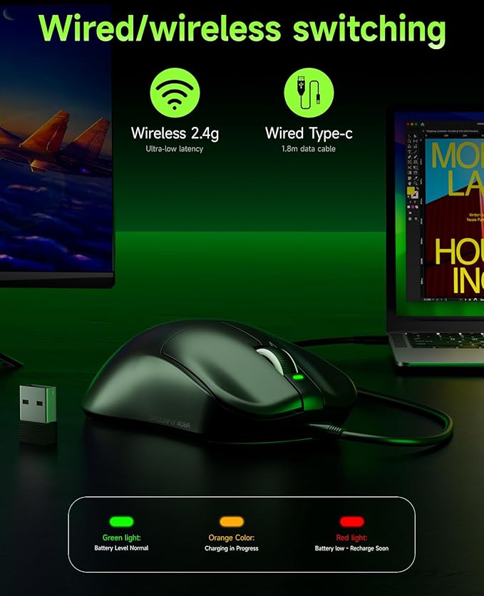 VGN F1 MOBA Wireless Gaming Mouse - Ultralight 55g - Wireless & Wired Mode - 26000 Adjustable DPI - 1000Hz Polling Rate - 200 Hours Battery - Programmable Buttons - Esports Professional Grade - USB-C