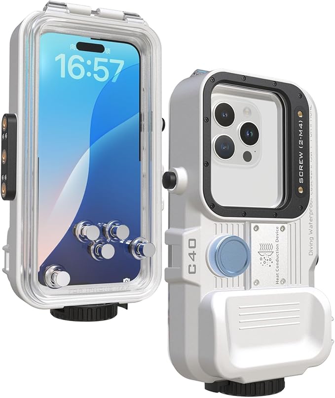 Waterproof Diving Case for iPhone 16 Pro Max/16 Plus, 131FT/40M Underwater Waterproof Photography Housing for Surfing Snorkeling Floating (M2) White