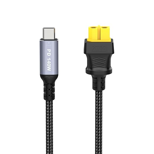 1.6FT USB C to XT60 Charging Cable,Type C to XT60 Female Fast Charging up to 28V 5A 140W Nylon Braided Cable for for Portable Drone, Model, Energy Storage Power, RC Lipo Battery