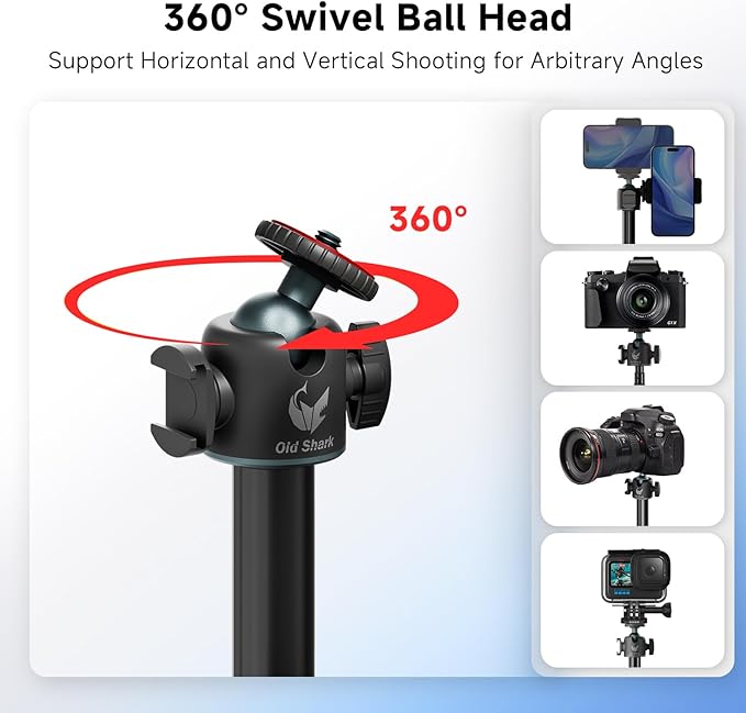 Extendable Mini Camera Tripod with 360° Ball Head, 4 Levels Adjustment Cold Shoe Metal Table Tripod, Lightweight Portable Travel Selfie Stick with 1/4 Inch Screw for DSLR Action Camera