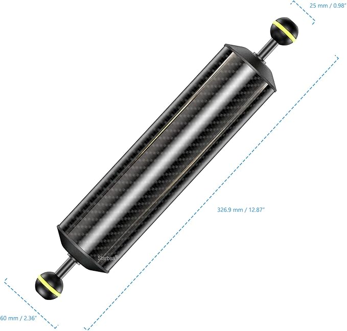 Seafrogs Carbon Fiber Underwater Float Arm, Dual Ball Lightweight Buoyancy Arm for Diving Tray, Video Light, and Strobe - Compatible with Underwater Photography and Videography Accessories(GA-8)