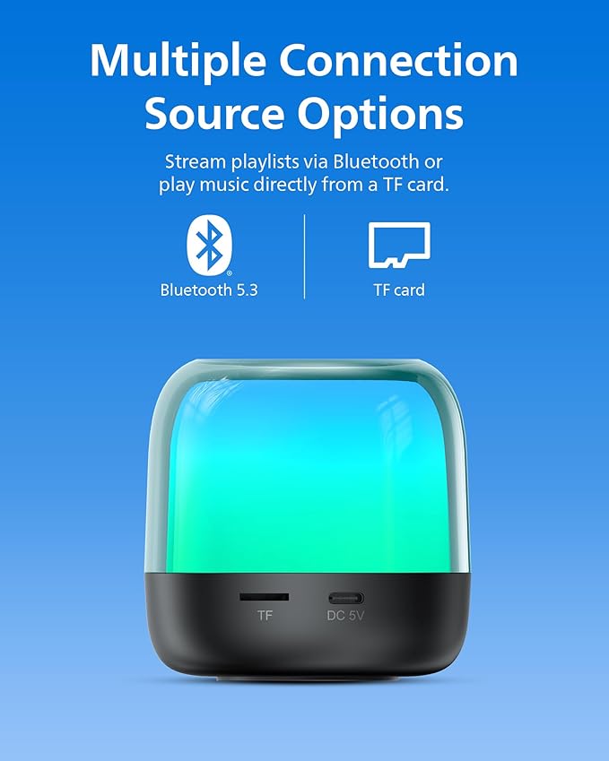 Philips S1108 Portable Bluetooth Speaker, 3W RMS, 9H Playtime, TWS Stereo Pairing, LED Light Effects, USB-C Charging – Compact Wireless Speaker for Home, Outdoor, Travel