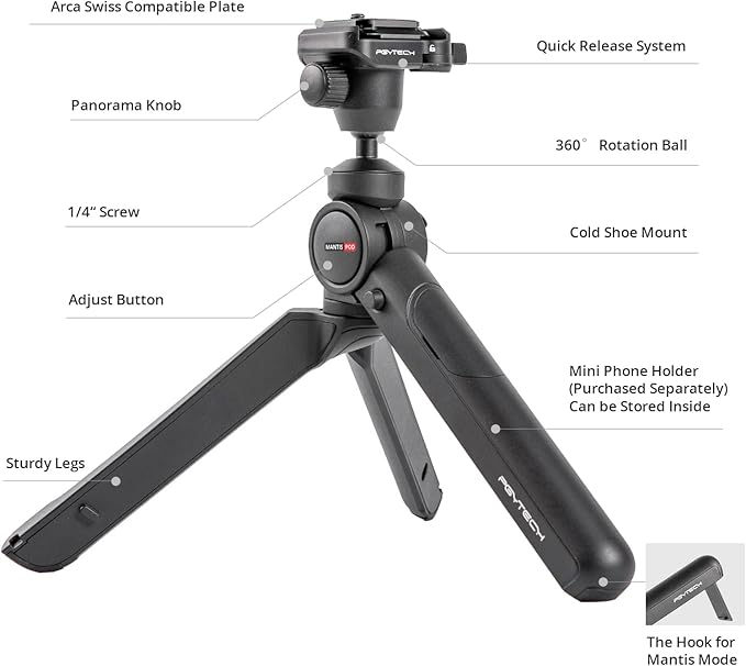 PGYTECH MANTISPOD 2.0 Mini Tripod for Camera Vlogging, Small Travel Stand for Sony/Canon/Nikon/Fujifilm SLR DSLR, Pocket Video Vlog Desktop Shooting Selfie Mount