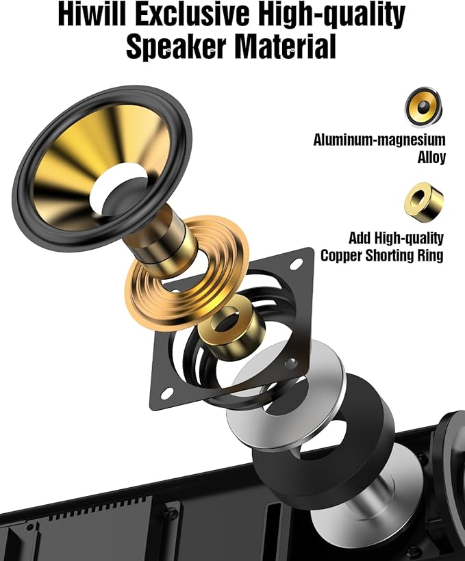 Hiwill 4.1ch Sound Bar with Dolby Atmos, 300W Sound Bar for Smart TV with Subwoofer, 2 Front Surround Speakers, Soundbar for TV Speaker, Adjustable Bass, Surround Sound System for TV, HiElite A41