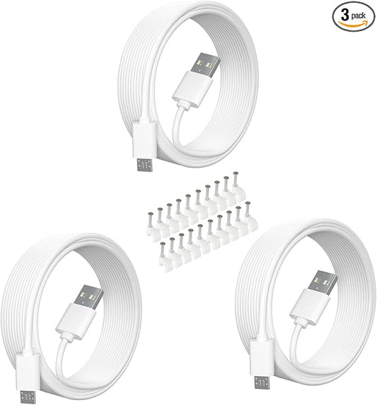 SIOCEN 3 Pack 16.4FT Micro USB Power Extension Cable for Wyze Cam V3,WyzeCam Pan,Yi Camera,Oculus Go,Eufy,Echo Dot Kid Edition,Nest Cam,Netvue,Blink,Furbo Dog,Kasa,Home Security Camera Charging Cord