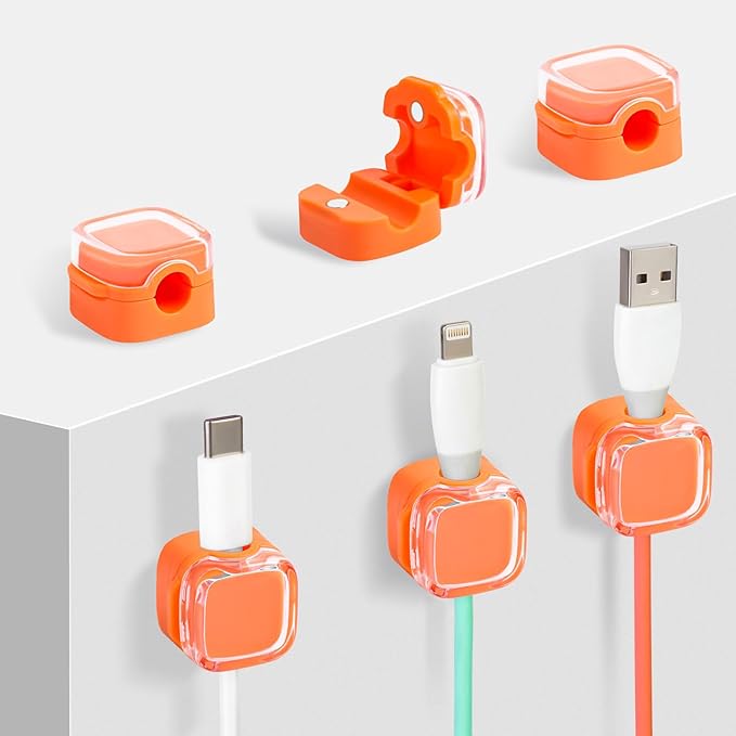 Magnetic Cable Clips Cord Organizer Holder, 6 Pack Adhesive Wire Holder Keeper Organizer USB Charging Cable Storage Holder for Home Office Phone Car Wall Desktop Nightstand Kitchen (Orange)