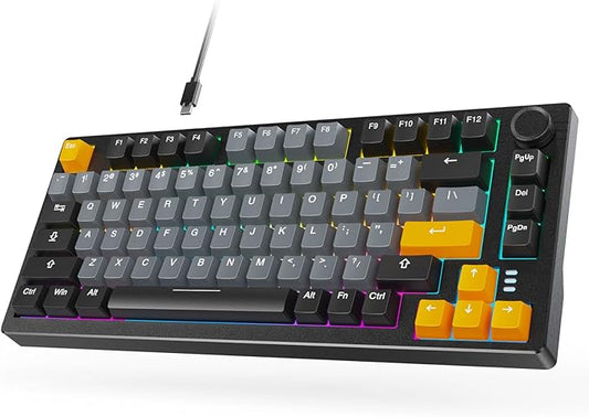 ARZOPA 75% Mechanical Gaming Keyboard Wired, Rainbow Backlit 81 Keys, Gasket Mount, Linear Red Switch, Compact, Volume Knob