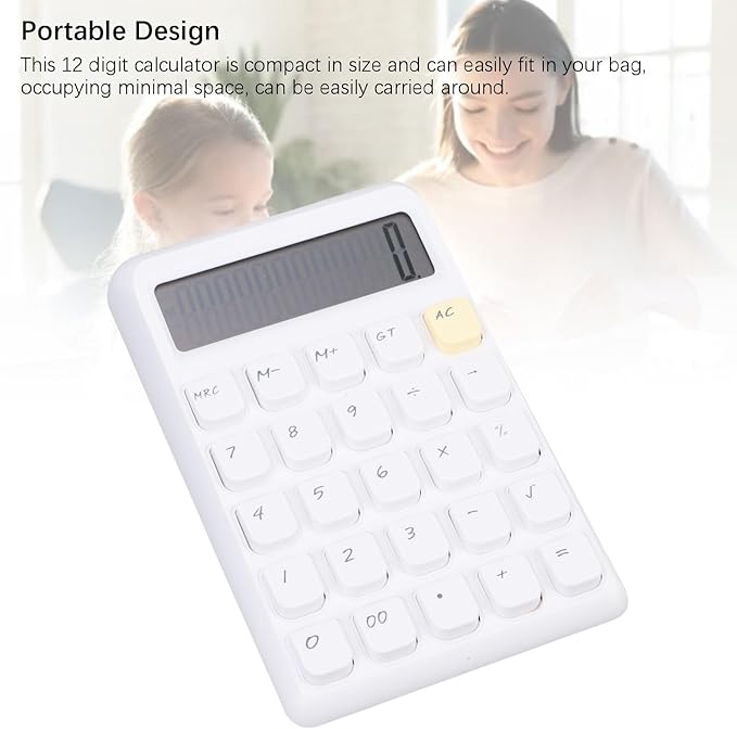 Pssopp Desktop Solar Calculator, Large 12-Digit Display Energy Efficient Tactile Press Keys Portable Standard Math Tool for Home Office Accounting (White)