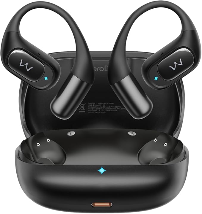 iWALK Open-Ear Headphones, True Wireless Headphones Bluetooth 5.4 Light Earbuds, Ultra Comfort Earhooks, 35H Playtimes, Clear Calls, Air Conduction Stereo Sound with 15mm Drivers for Workouts (Black)