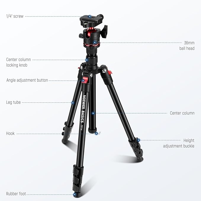 NEEWER Basics Travel Tripod for Camera, 72" Compact Lightweight Portable DSLR Stand, Ball Head, Arca Type QR Plate, Cell Phone Holder Compatible with iPhone Video Recording, Max Load 13.2 lbs, TP14