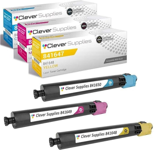 CS Replacement Toner Cartridge Compatible with Ricoh C3002 841650 Cyan 841649 Magenta 841648 Yellow Color Laser Aficio MP C3002 Aficio MP C3502 3 Color Set