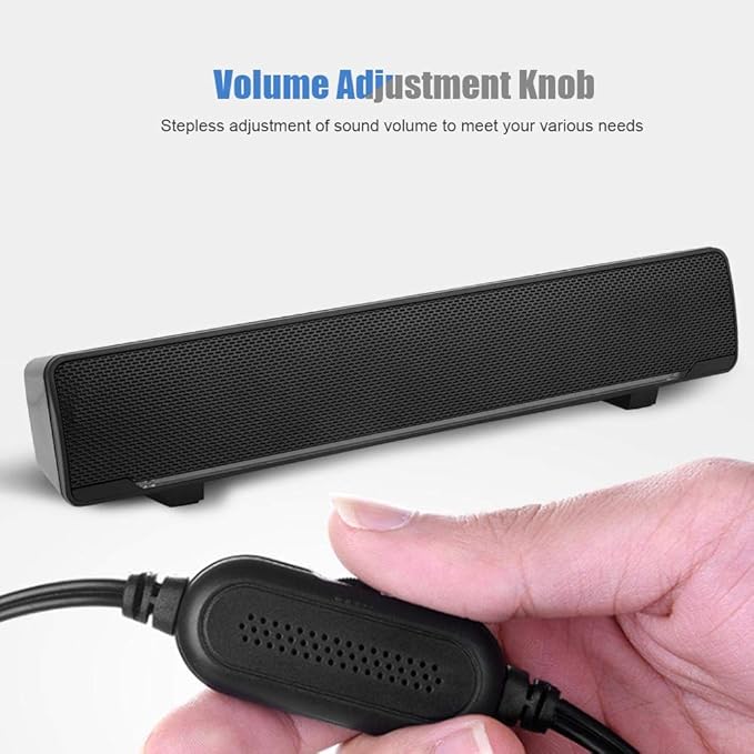 Bewinner USB Wired Soundbar, 3.5mm Stereo Soundbar Music Player Bass Surround Sound Box for Desktop Laptop TV Smartphone Tablet PC MP3 MP4, Portable Subwoofer Home Audio Speakers(Black)
