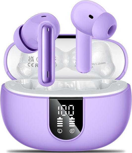 Wireless Earbuds, 2025 Wireless Headphones HiFi Stereo Earphones with 4 ENC Noise Canceling Mic, 42Hs Playtime In Ear Earbud, Bluetooth 5.3 Sport Earphones with LED Power Display for Android iOS