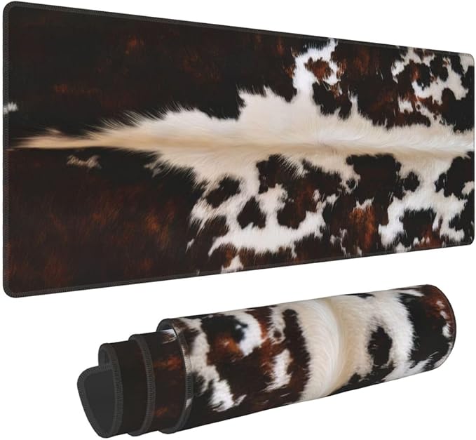 Gaming Mouse Pad, Large Non-Slip Rubber Base Mousepad, Keyboard Mouse Mat, Desk Pad with Stitched Edges, 31.5x11.8inch, Brown Cowhide