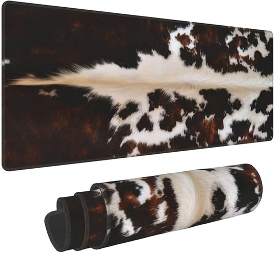 Gaming Mouse Pad, Large Non-Slip Rubber Base Mousepad, Keyboard Mouse Mat, Desk Pad with Stitched Edges, 31.5x11.8inch, Brown Cowhide