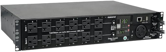 Tripp Lite 2.9kW Single-Phase ATS / Switched PDU, LX Platform Interface, 120V Outlets (24 5-15/20R, 1 L5-30R) 2 L5-30P, 2 10ft Cords, 2U Rack-Mount, TAA (PDUMH30ATNET),Black